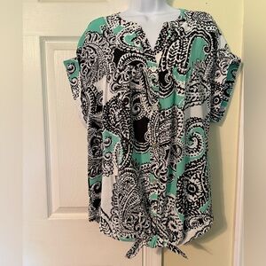 Ruby Road Women’s 1X button down tied front black and mint blouse